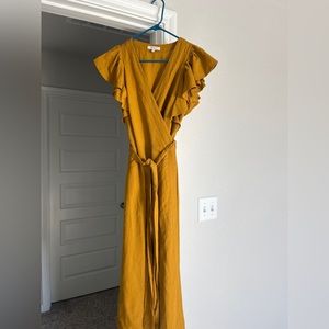 Madewell Linen true wrap midi dress in mustard